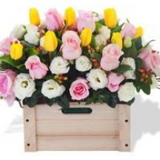 Tulips on Salix Frame, 9 Tulips and 12 Roses