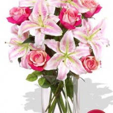 Oriental Bouquet , 5 Lily and 6 Rose Vase Bouquet