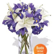 Oriental and Iris Bouquet ,3 Lily and 8 Iris Vase Bouquet
